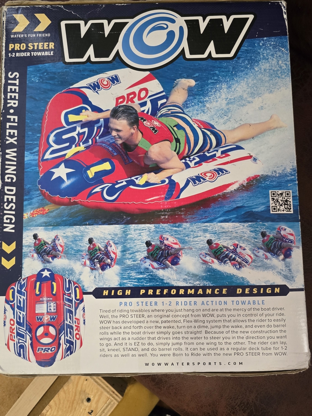 WOW Pro Steer Flex Wing Design Inflatable Towable Tube Blue & Red